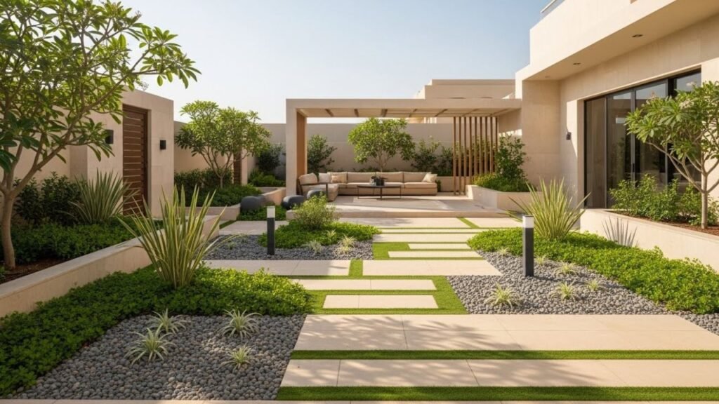تصميم حديقة منزلية فاخرة قليلة استهلاك الماء