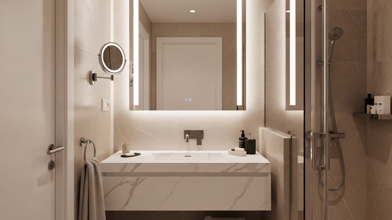 تصميم حمام ضيوف فاخر بمساحة صغيرة