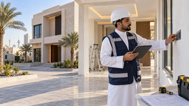 مهندس يفحص فيلا جديدة قبل الاستلام في الكويت